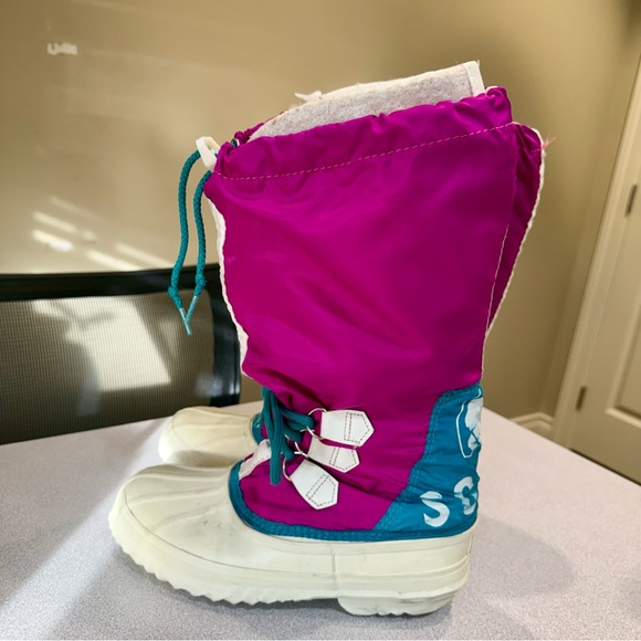 VTG 90s Sorel Freestyle Tall Lined Snow Boots Pink Teal White Women’s Size 8 - Picture 5 of 7
